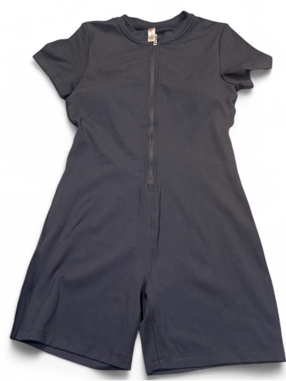 Mono B Black Short-Sleeve Zip-Front Romper